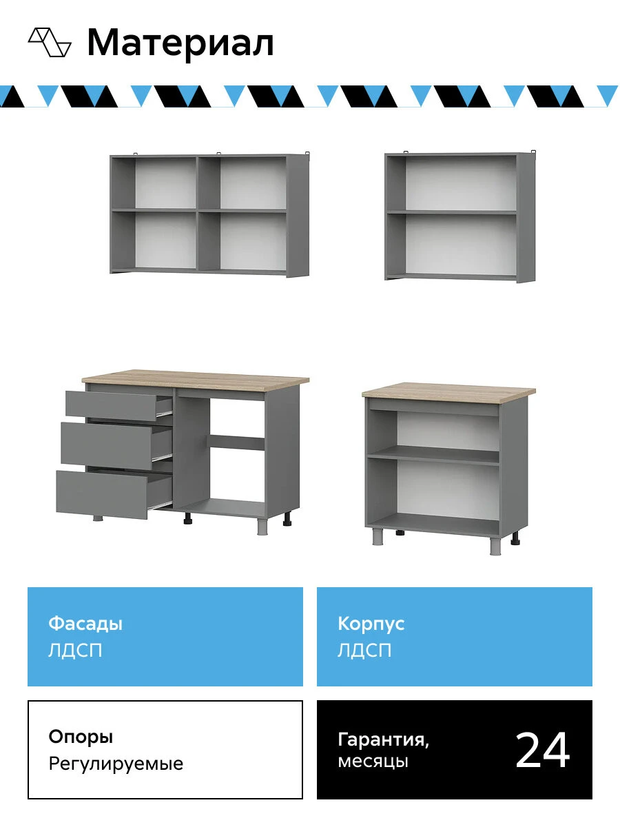 Кухонный гарнитур прямой Нонтон Эккервуд, 200 см, графит серый