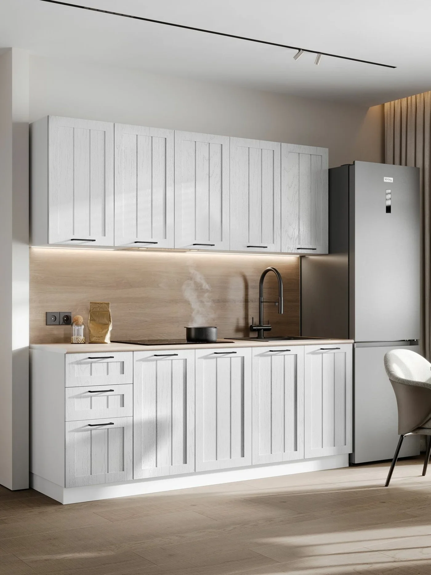 Кухонный гарнитур "Купава" 2 м ( Белый дуб / Белый шагрень )